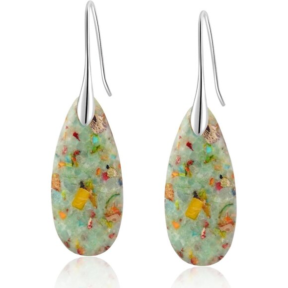 Cyan-Silver Hook Natural Healing Stone Fishhoop Dangle Drop Statement Earring - Picture 1 of 4